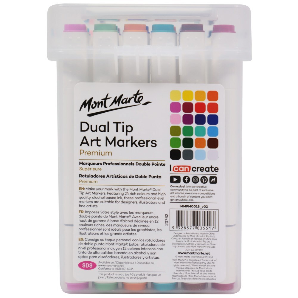 MONT MARTE Dual Tip Alcohol Art Markers 24pc in Case Art Supplies